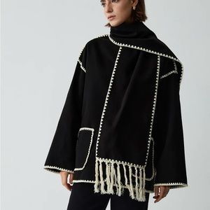 COMMENSE Contrast Trim Jacket with Scarf